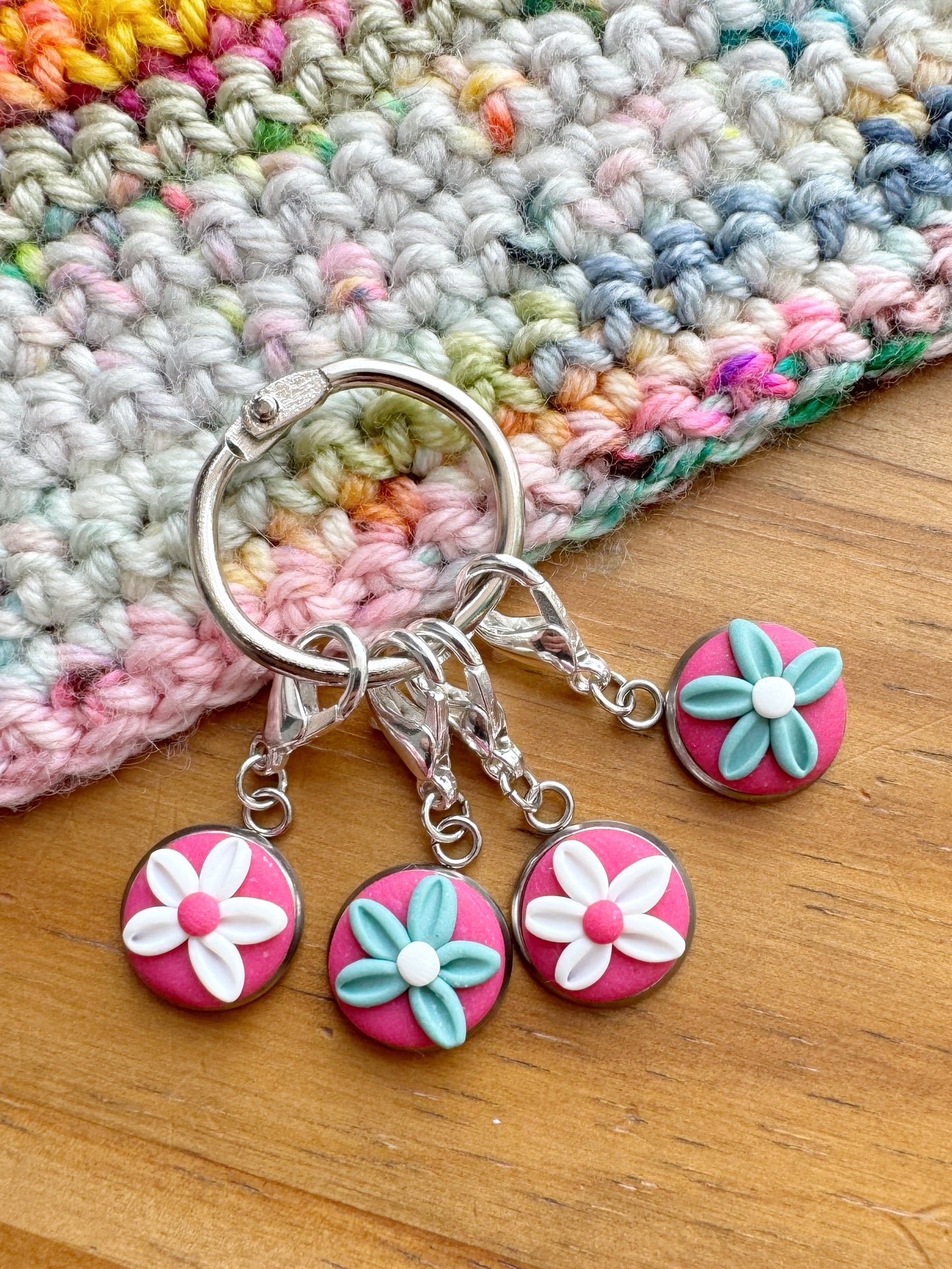 Fuchsia and Sea Green Stitch Markers, Progress Keeper Set