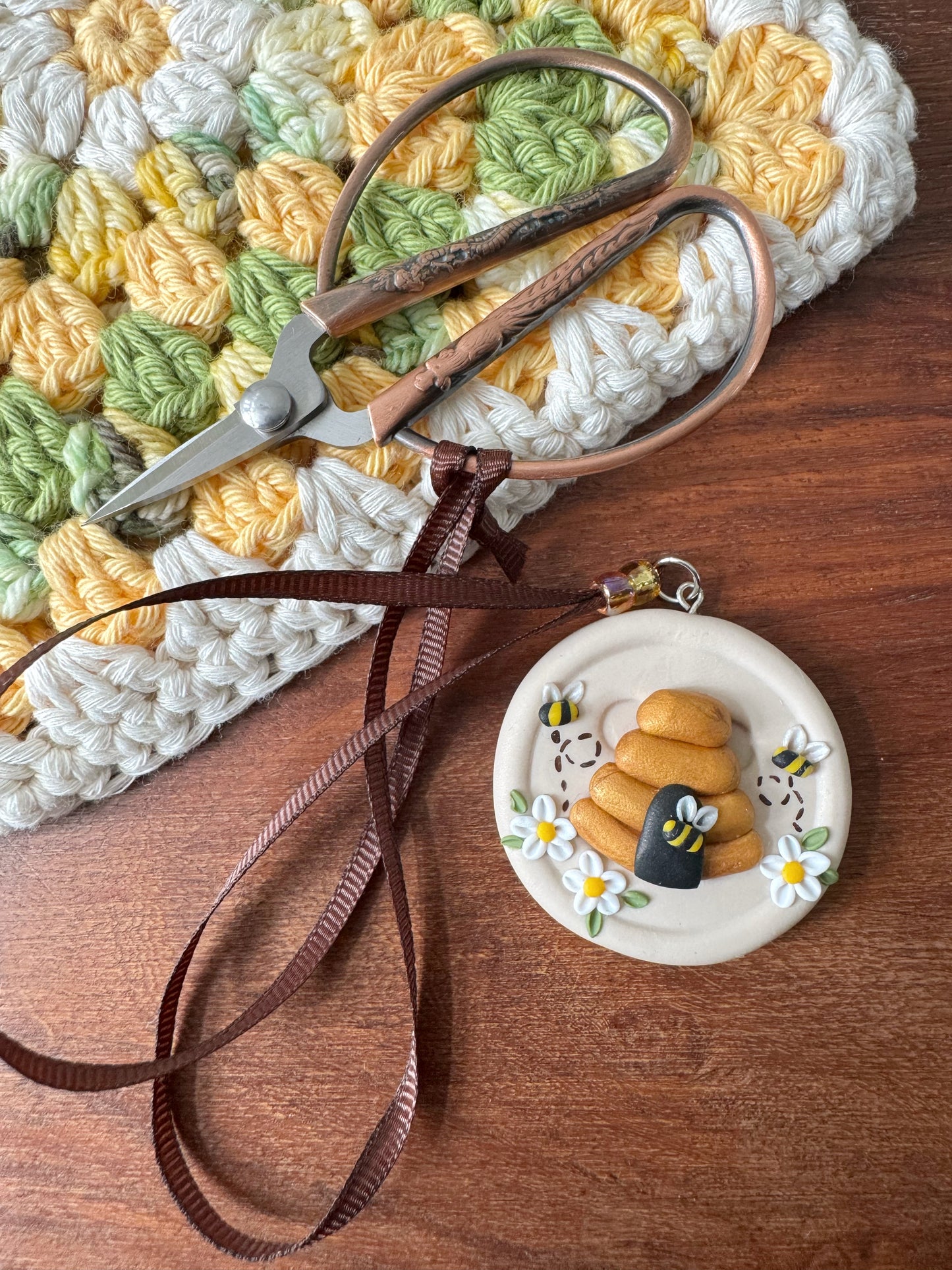 Beehive scissor fob, scissor keeper, crochet tools, gift for her, embroidery scissor minder, cross stitch accessories