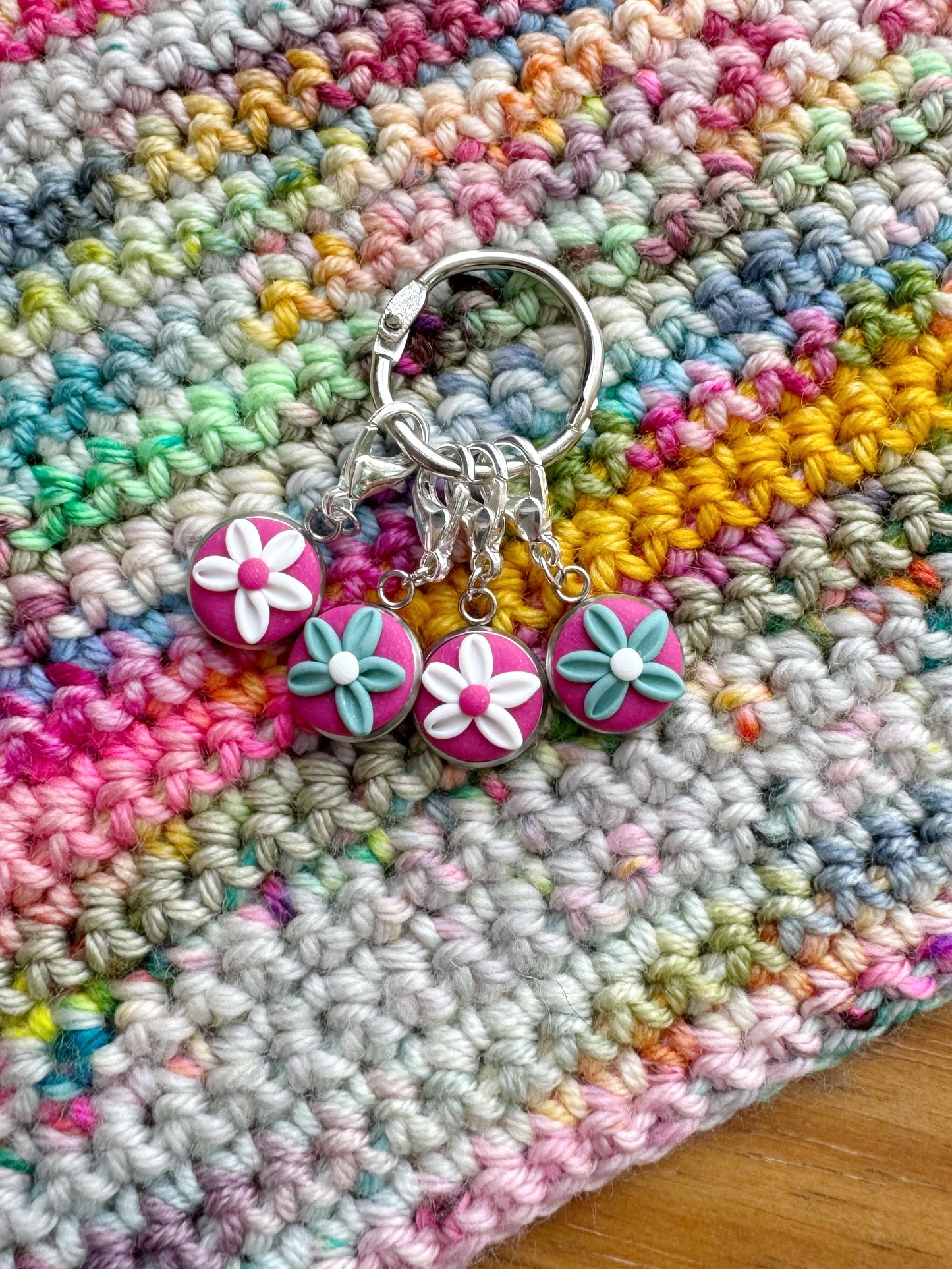 Fuchsia and Sea Green Stitch Markers, Progress Keeper Set
