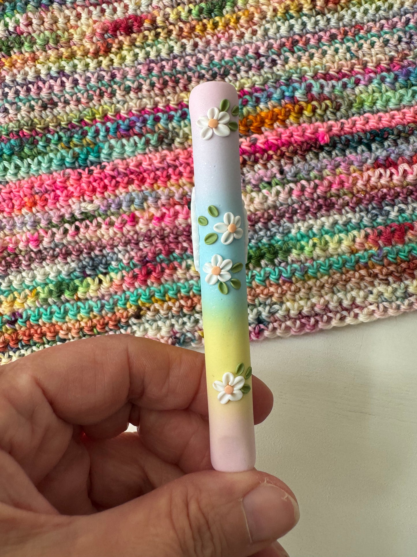 Ombré Rainbow Sheep Crochet Hook, Polymer Clay Animal Crochet Hook