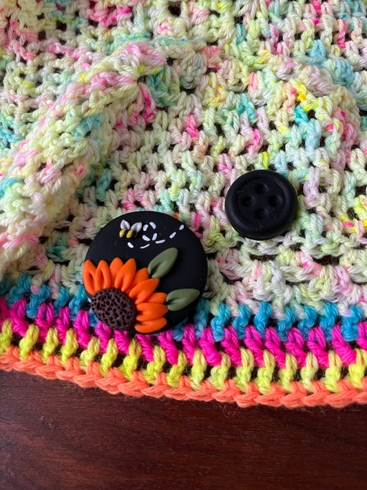 Orange Sunflower needle minder, needle keeper, magnetic needle holder, flower magnet, pin cushion, cross stitcher