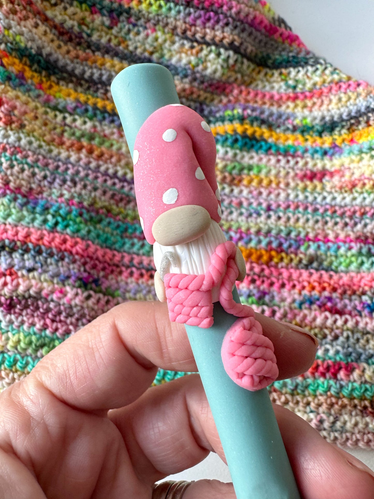Crocheting Gnome Hook, Polymer Clay Crochet Hook