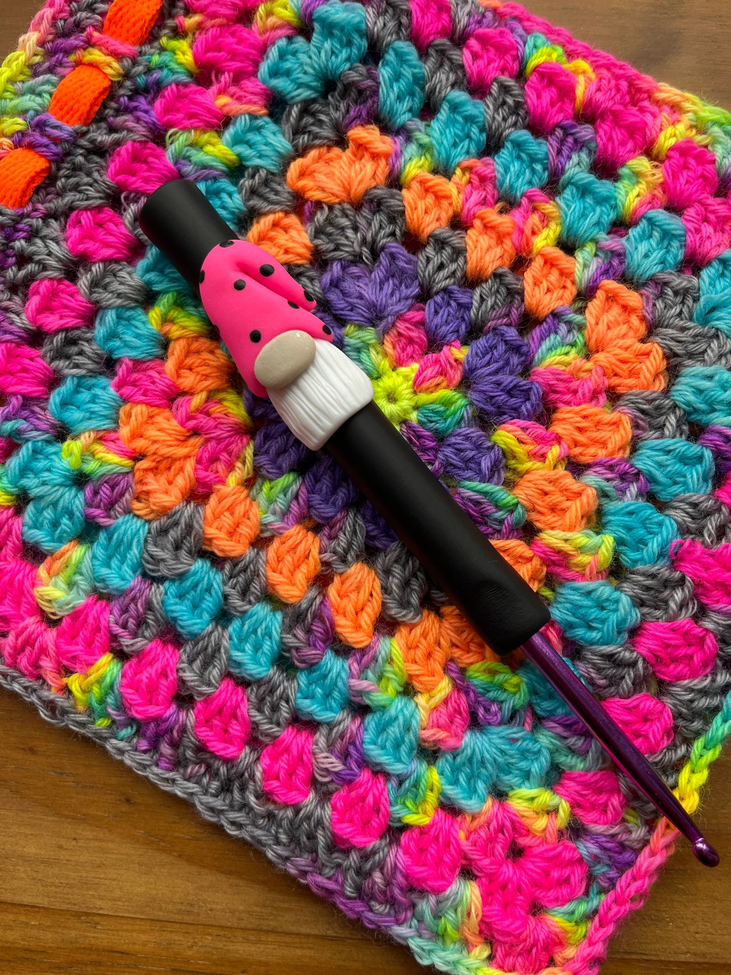 Neon Gnome Crochet Hook, Polymer Clay Ergonomic Gonk Crochet Hook