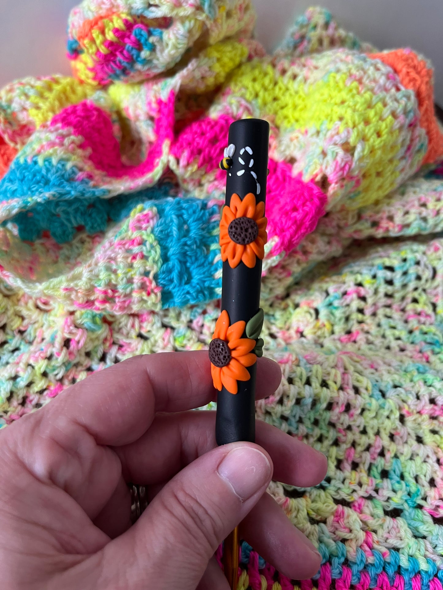 Orange sunflower crochet hook, crochet gifts, crochet needles, modern crochet, craft supplies