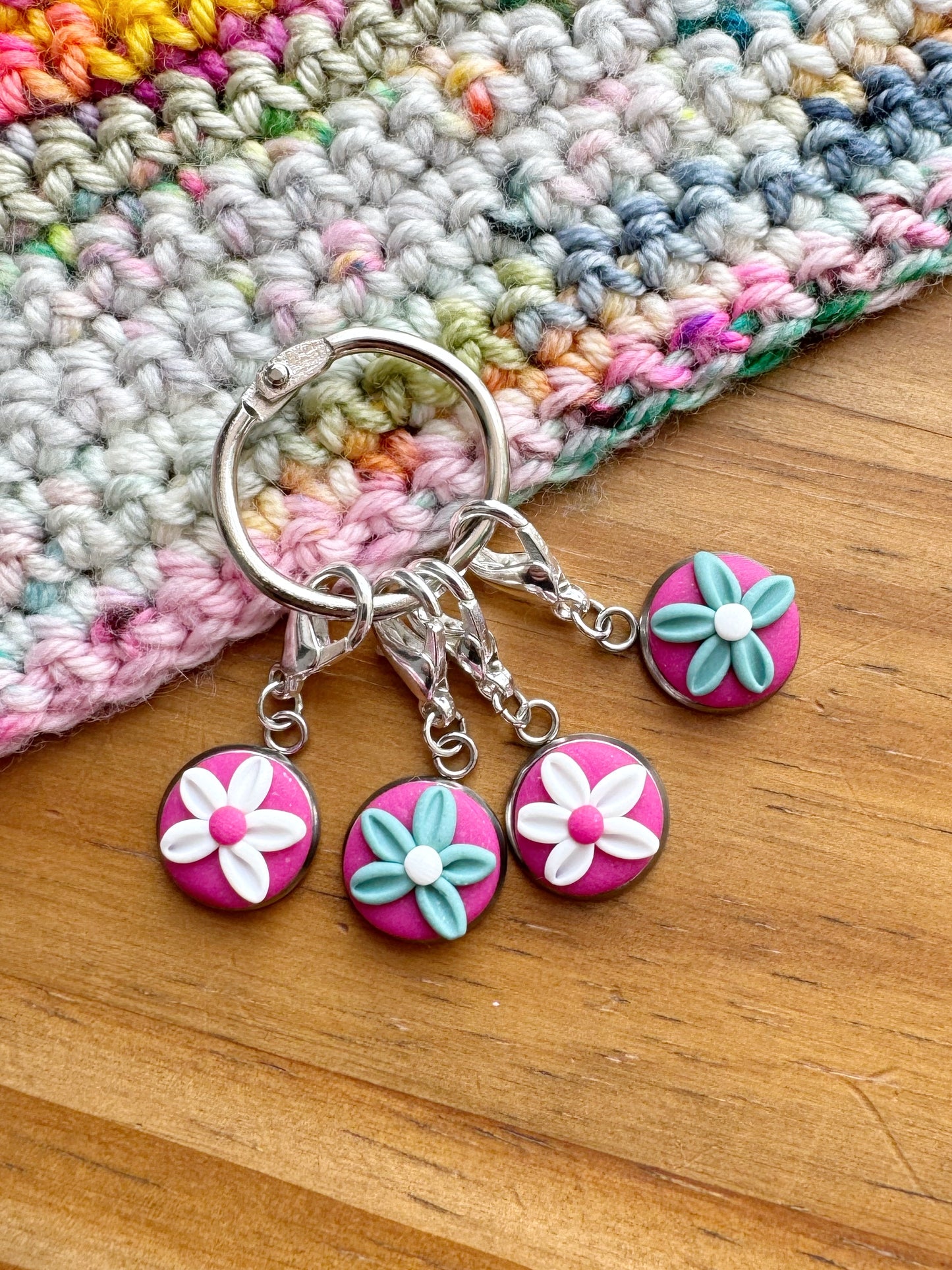 Fuchsia and Sea Green Stitch Markers, Progress Keeper Set