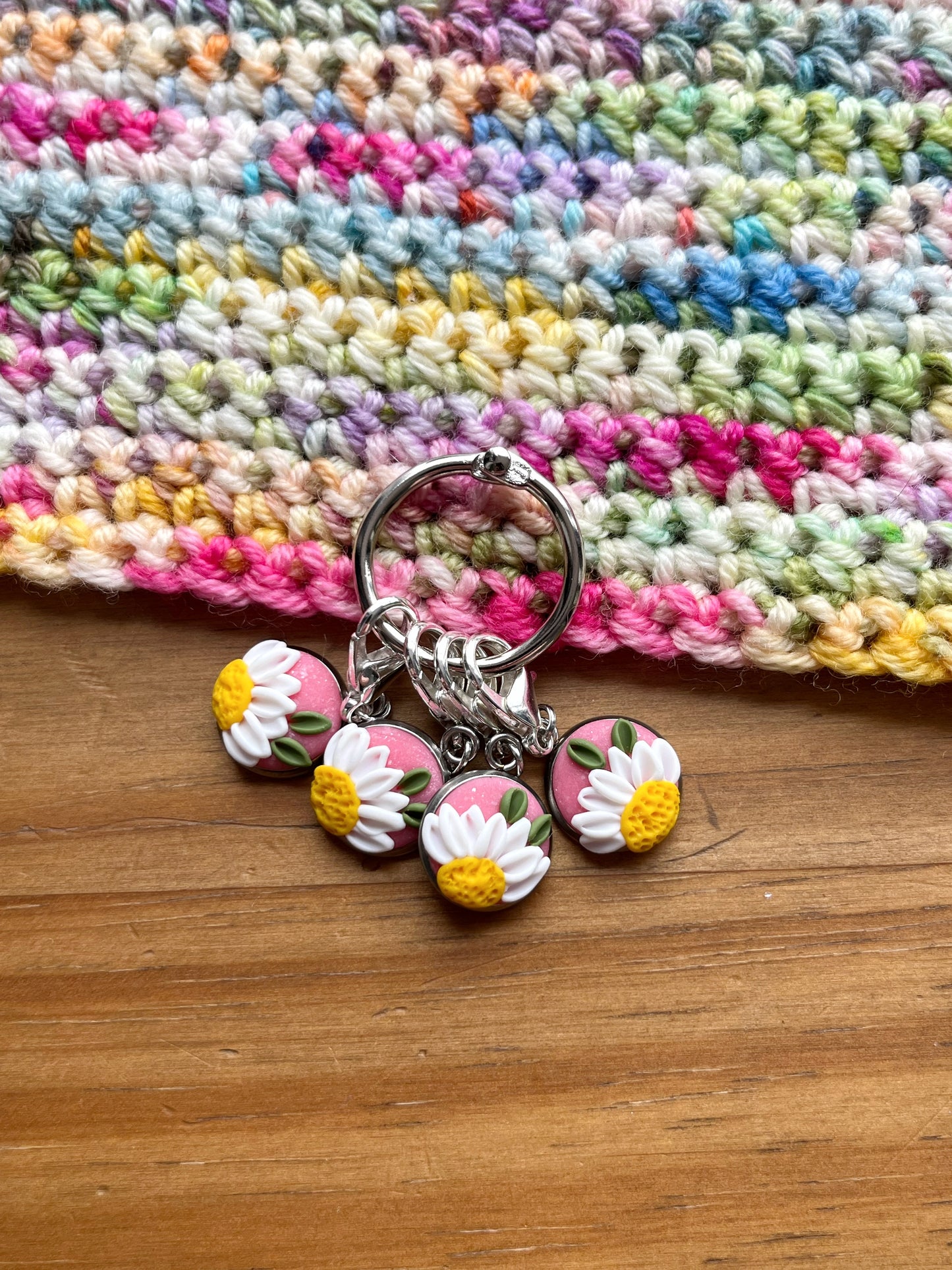 Daisy Stitch Markers, Polymer Clay Flower Progress Keepers, Crochet Markers