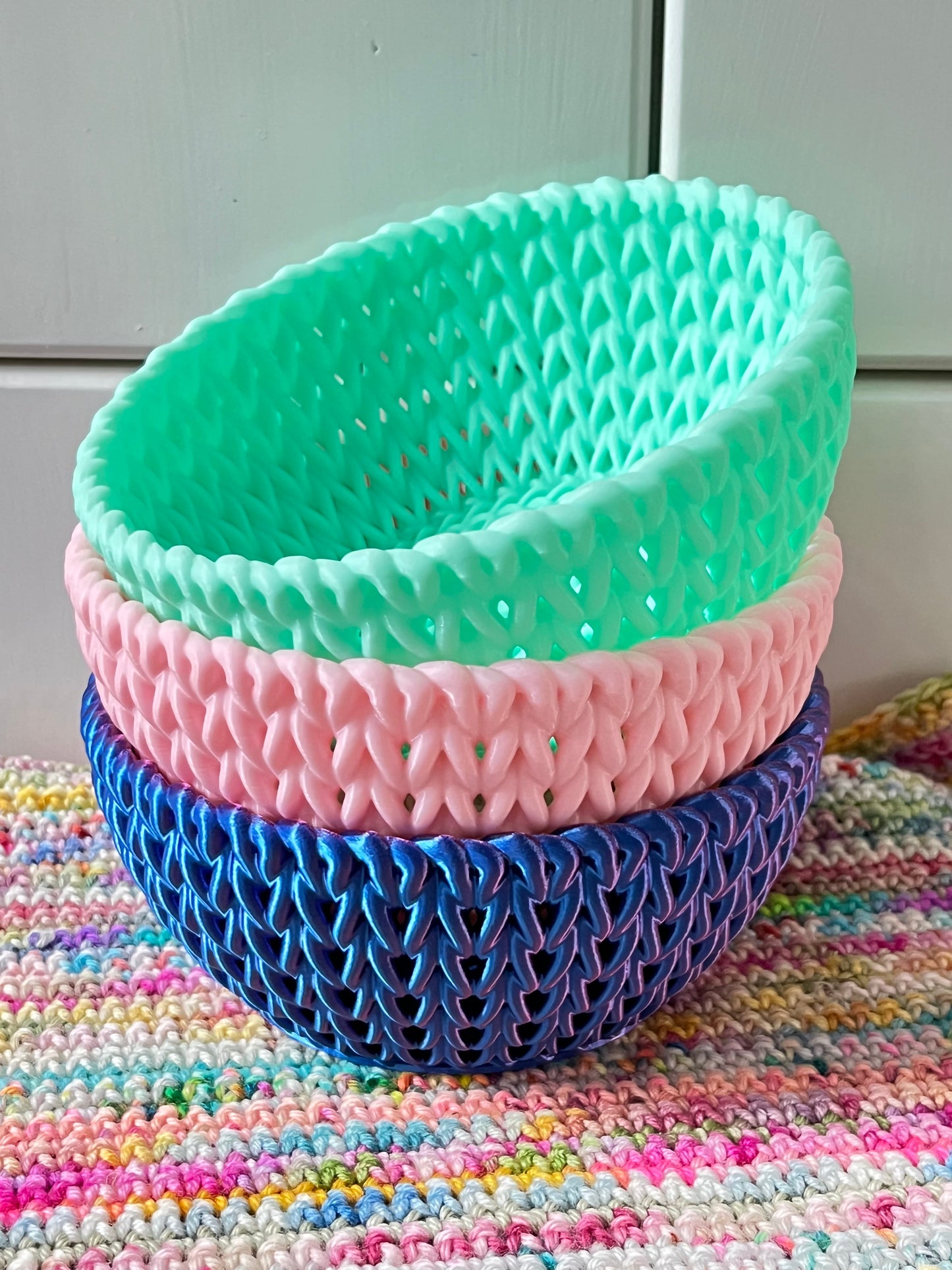 3D Printed Knitted Look Bowl, Yarn Storage Basket, Trinket Dish, Crochet Photo Props