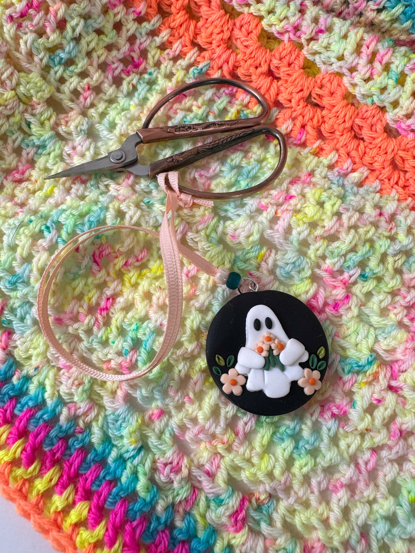 Flower Ghost Polymer Clay Scissor Fob