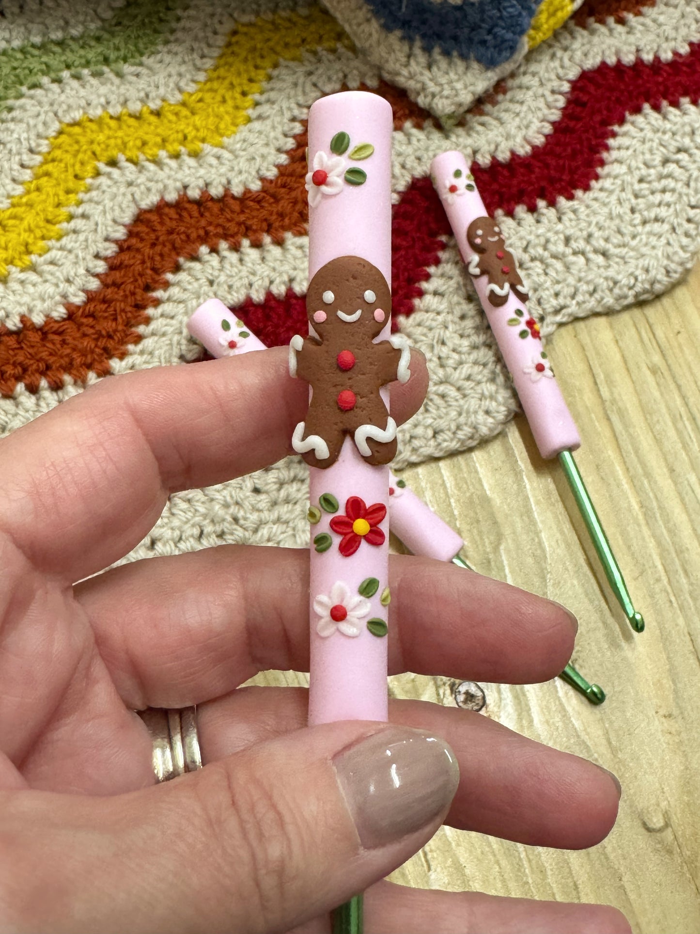 Gingerbread Man Crochet Hook, Polymer Clay Christmas Crochet Hooks