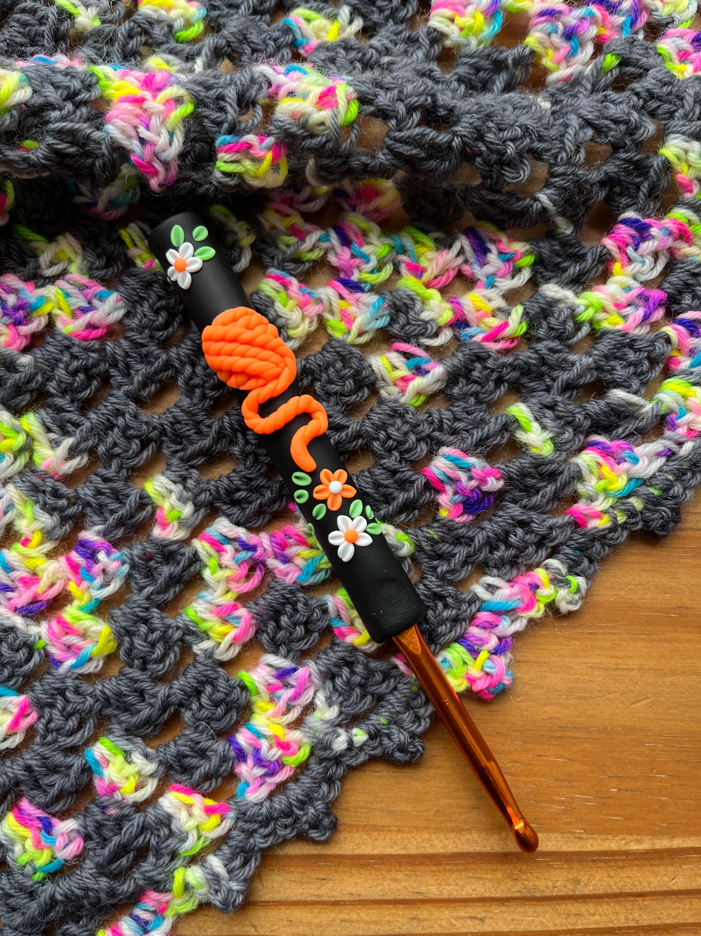 Neon Yarn Ball Crochet Hook, Handmade Polymer Clay Crochet Hook
