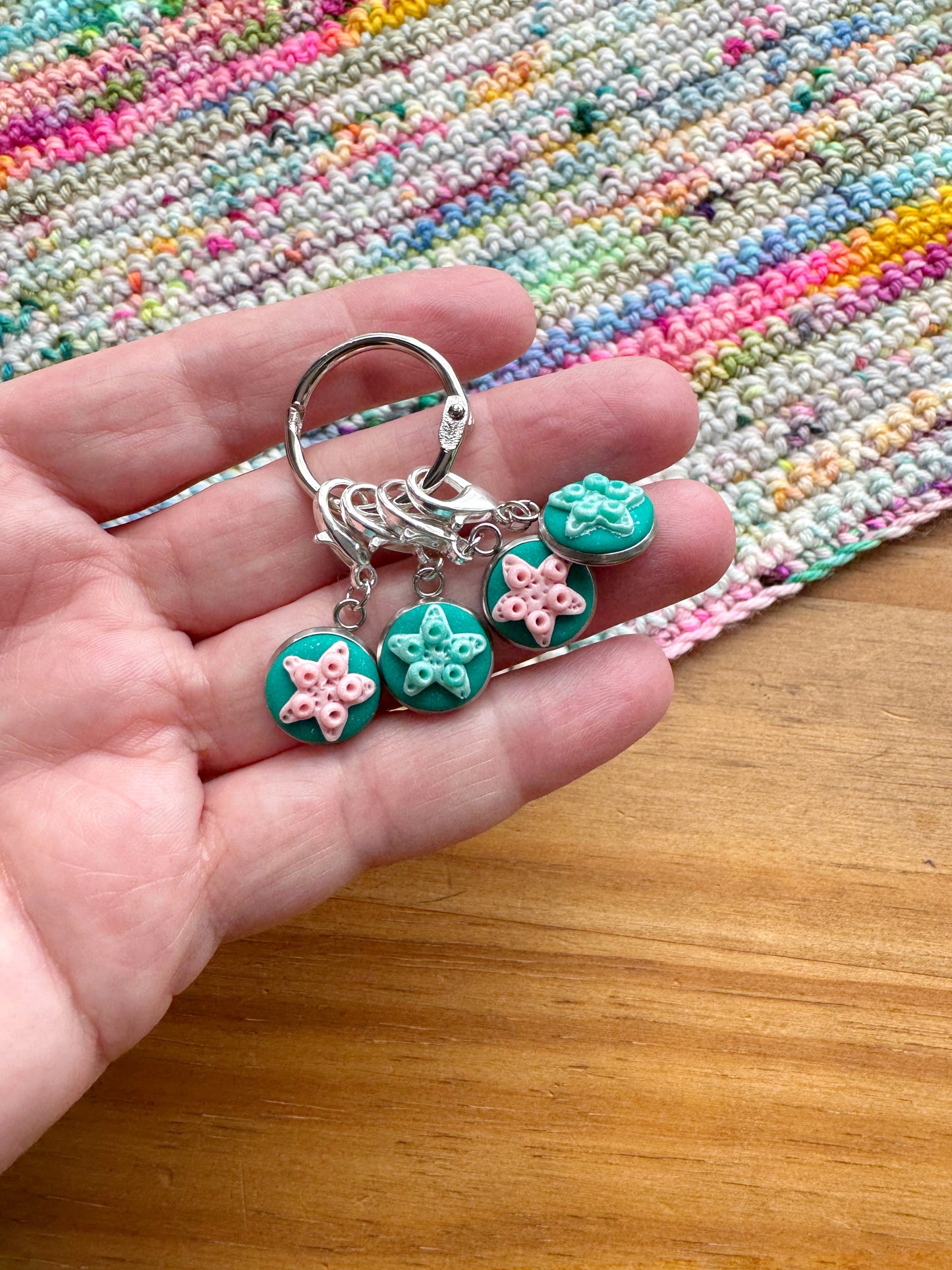 Jade Starfish Stitch Markers, Progress Keepers
