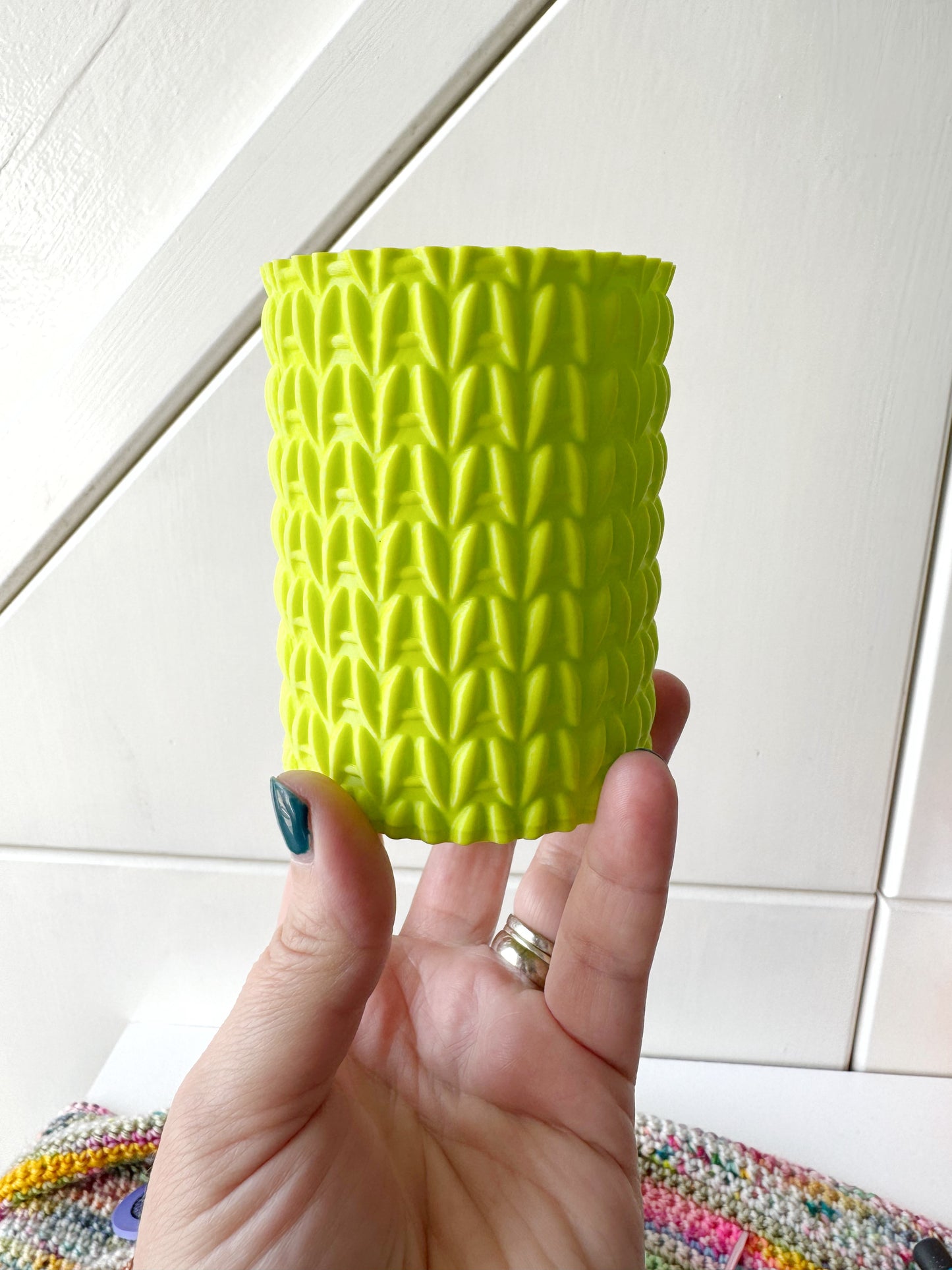 3D Printed Knitted Look Crochet Hook Pot, Crochet Hook Pen Storage Pot