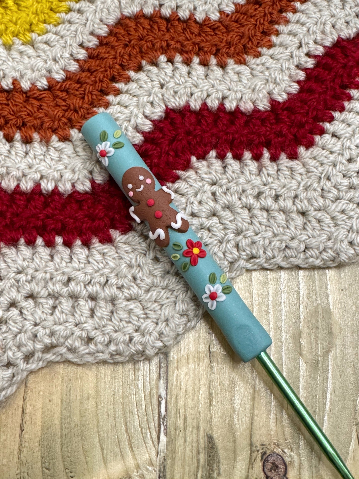 Gingerbread Man Crochet Hook, Polymer Clay Christmas Crochet Hooks