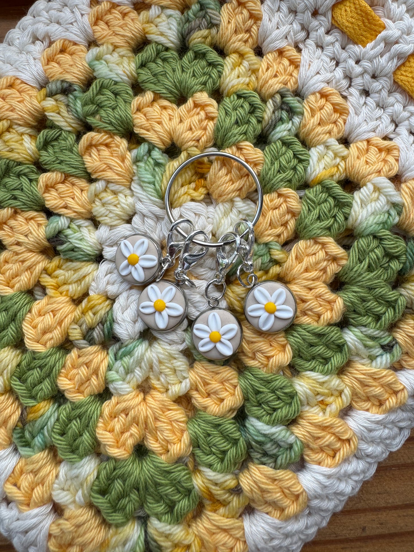 Beige Flower Stitch Markers, Progress Keepers for Crochet