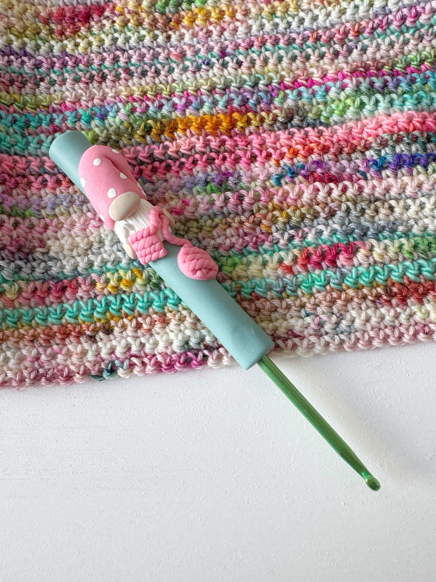 Crocheting Gnome Hook, Polymer Clay Crochet Hook