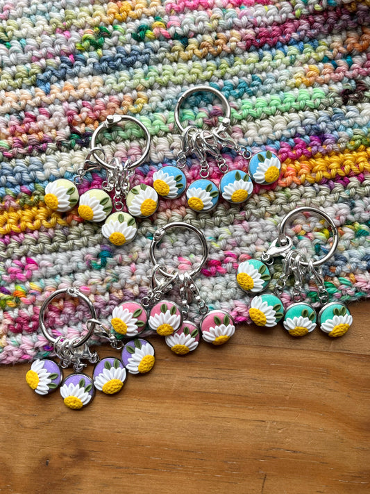 Daisy Stitch Markers, Polymer Clay Flower Progress Keepers, Crochet Markers