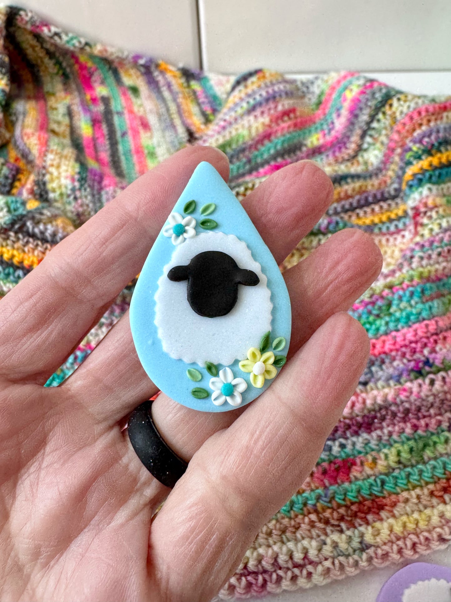Pastel Rainbow Sheep Needle Minder, Magnetic Needle Minder