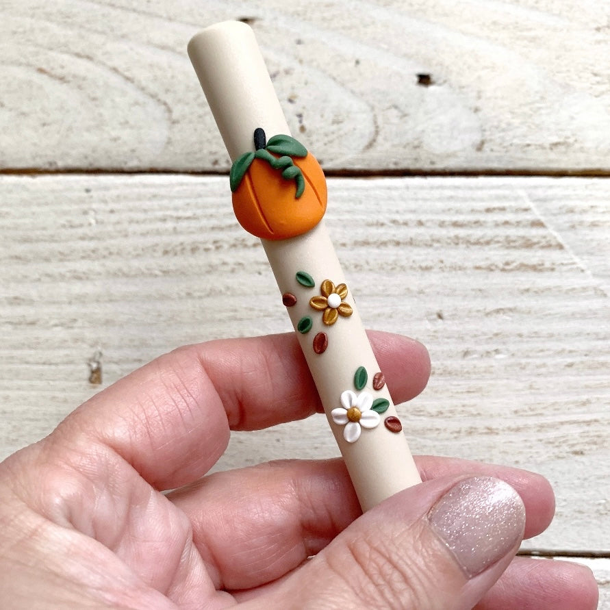 Beige pumpkin polymer clay crochet hook