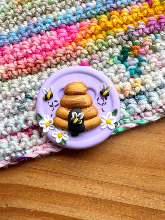 Lilac beehive magnetic needle minder, cross stitch sewing magnet