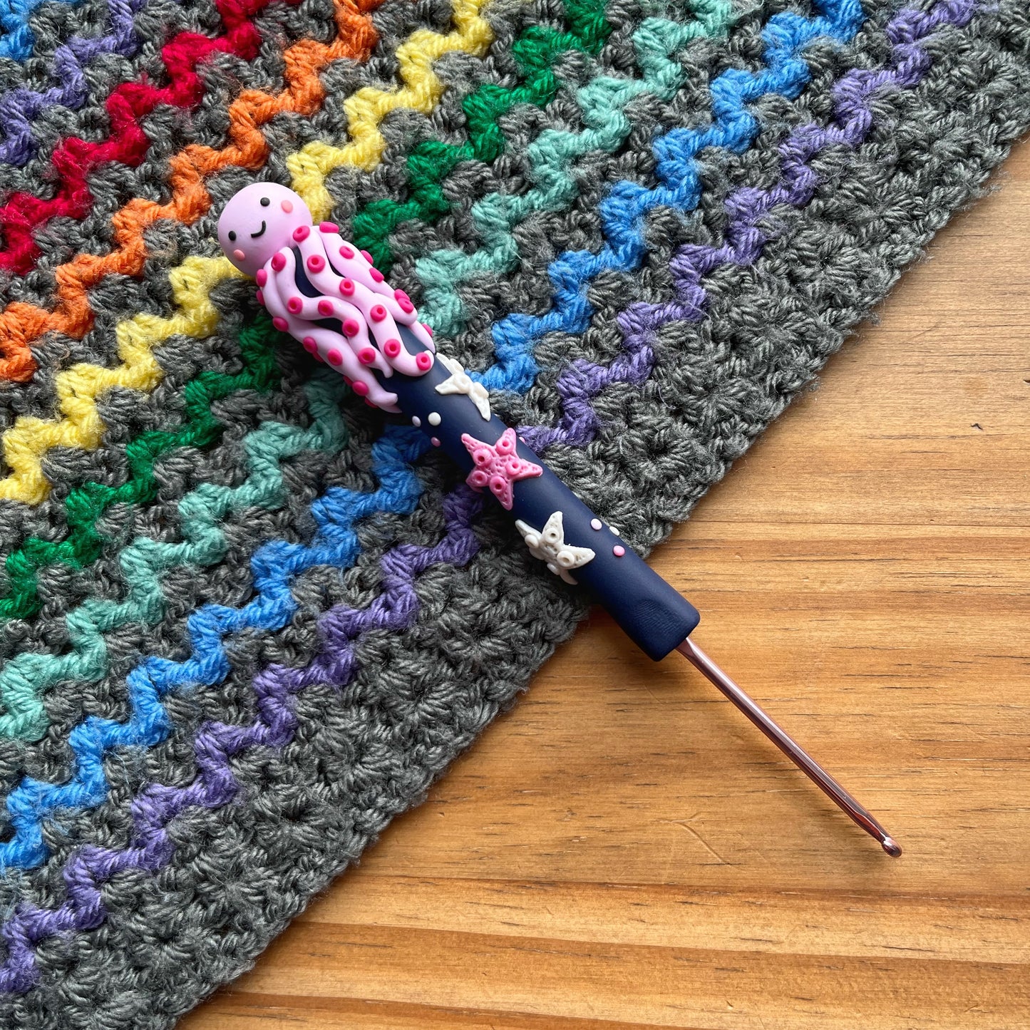 Rainbow octopus crochet hook