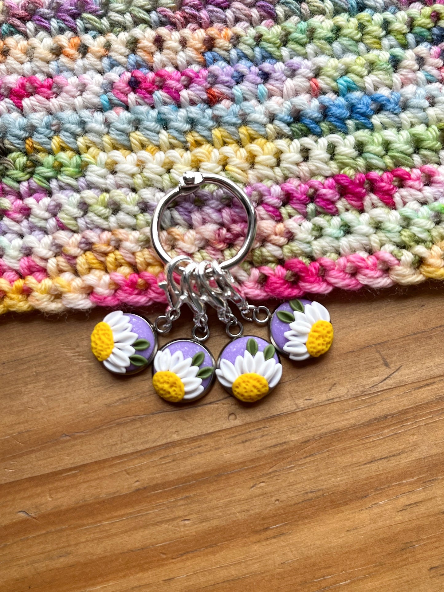 Daisy Stitch Markers, Polymer Clay Flower Progress Keepers, Crochet Markers