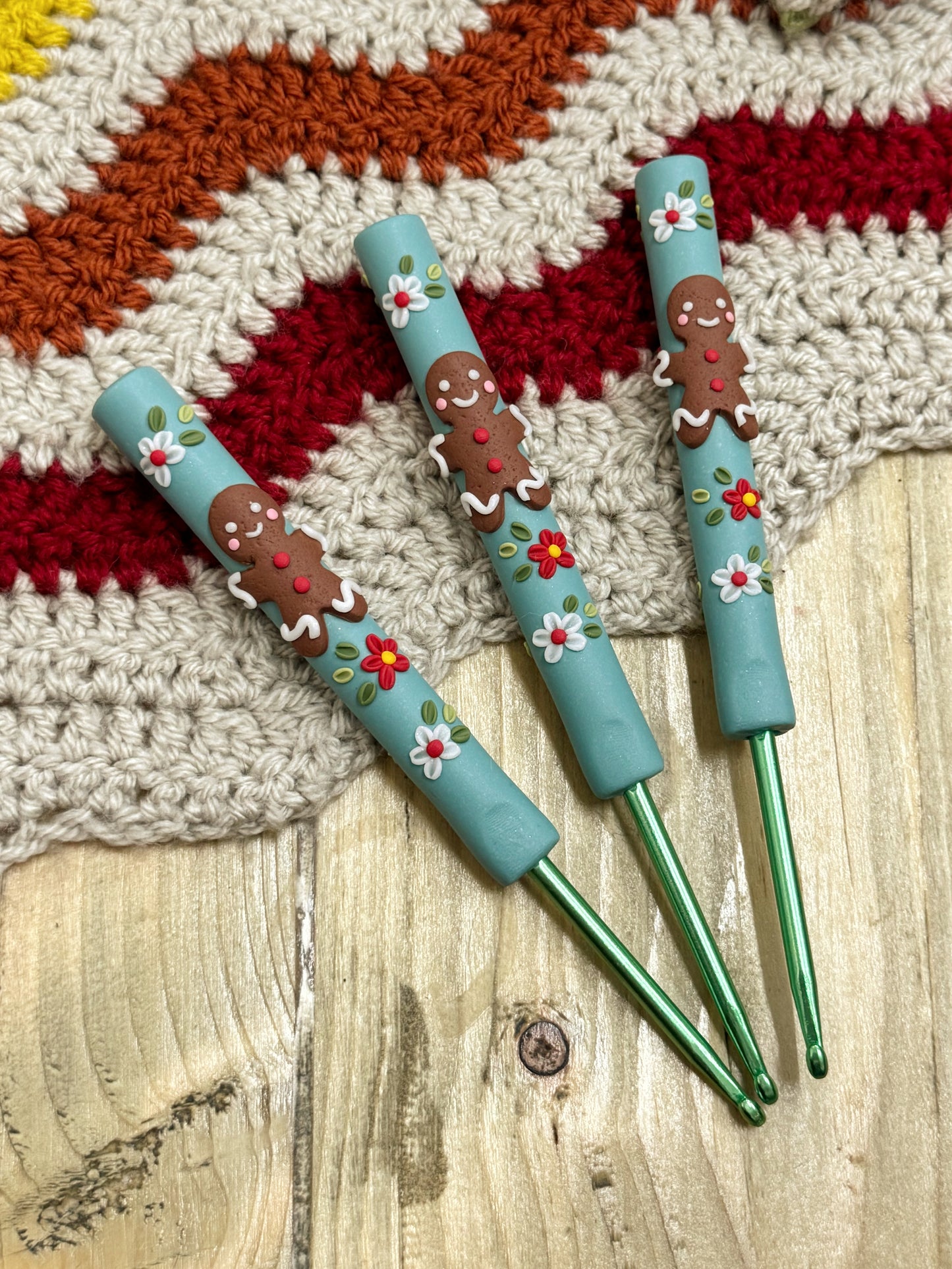 Gingerbread Man Crochet Hook, Polymer Clay Christmas Crochet Hooks