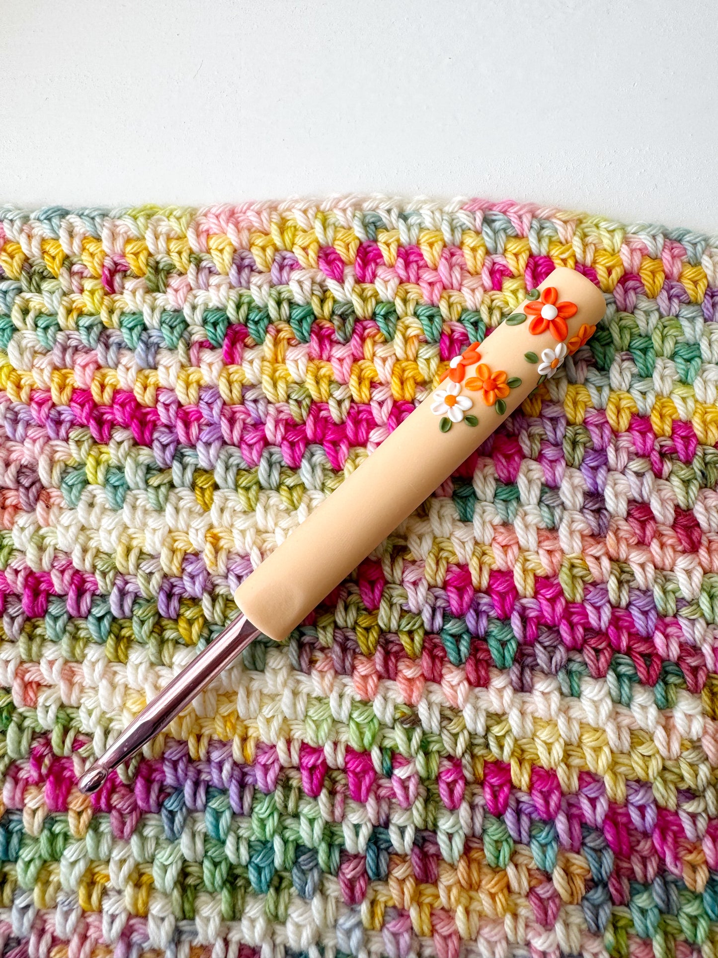 Pastel Flower Crochet Hook Set, Polymer Clay Rainbow Crochet Hooks