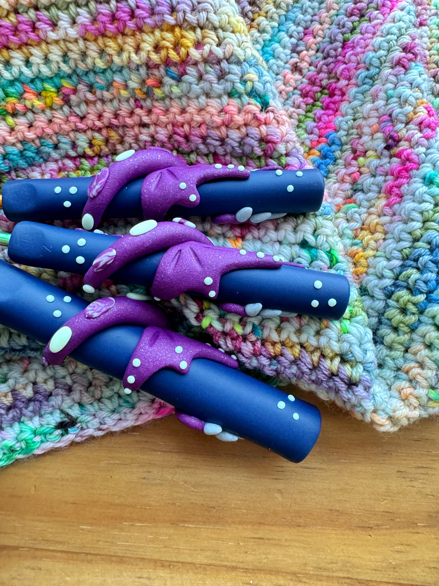 Glow in the Dark Night Dragon, Polymer Clay Ergonomic Dragon Crochet Hook