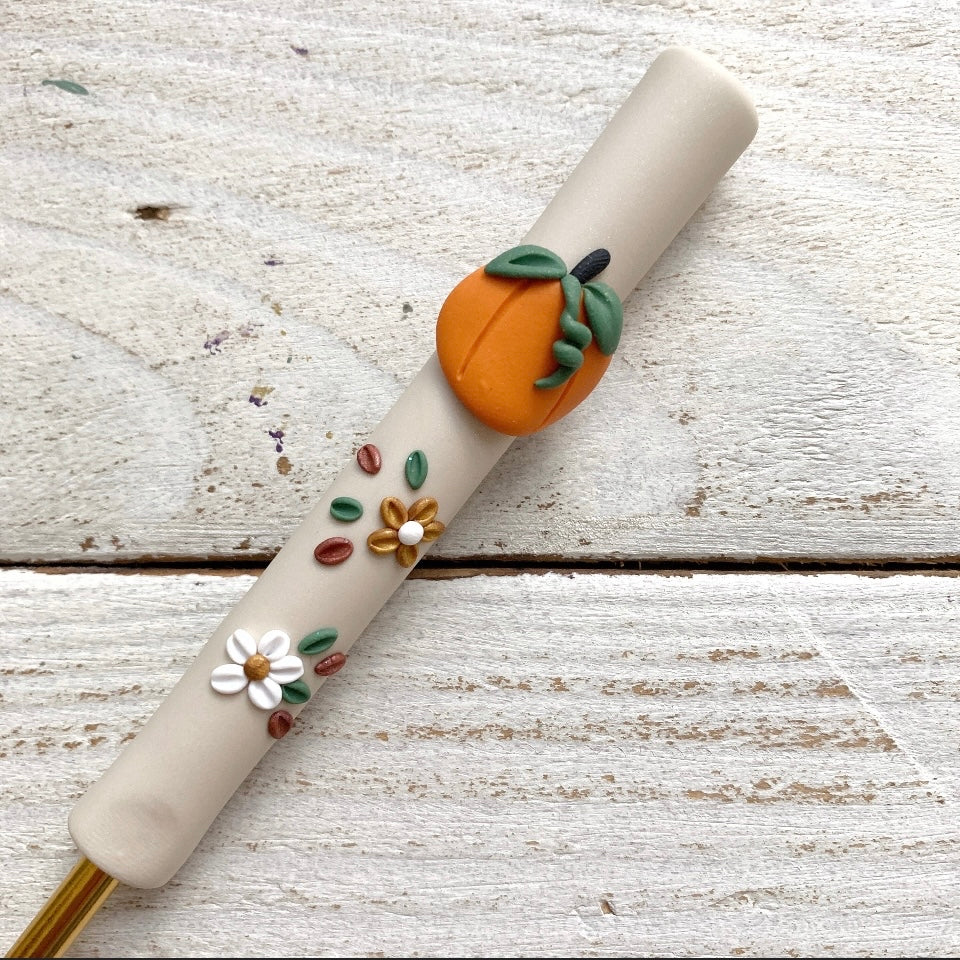 Beige pumpkin polymer clay crochet hook