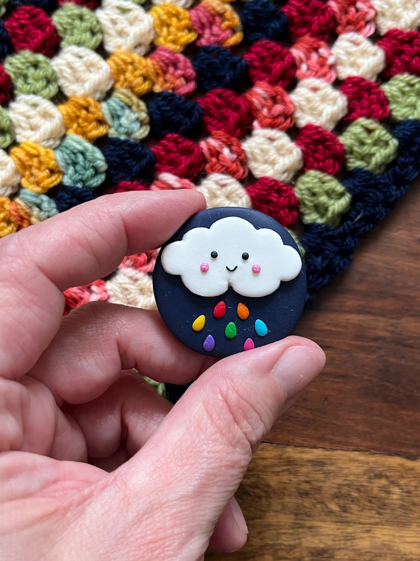 Navy kawaii cloud needle minder, needle keeper, magnetic needle holder, rainbow cloud magnet