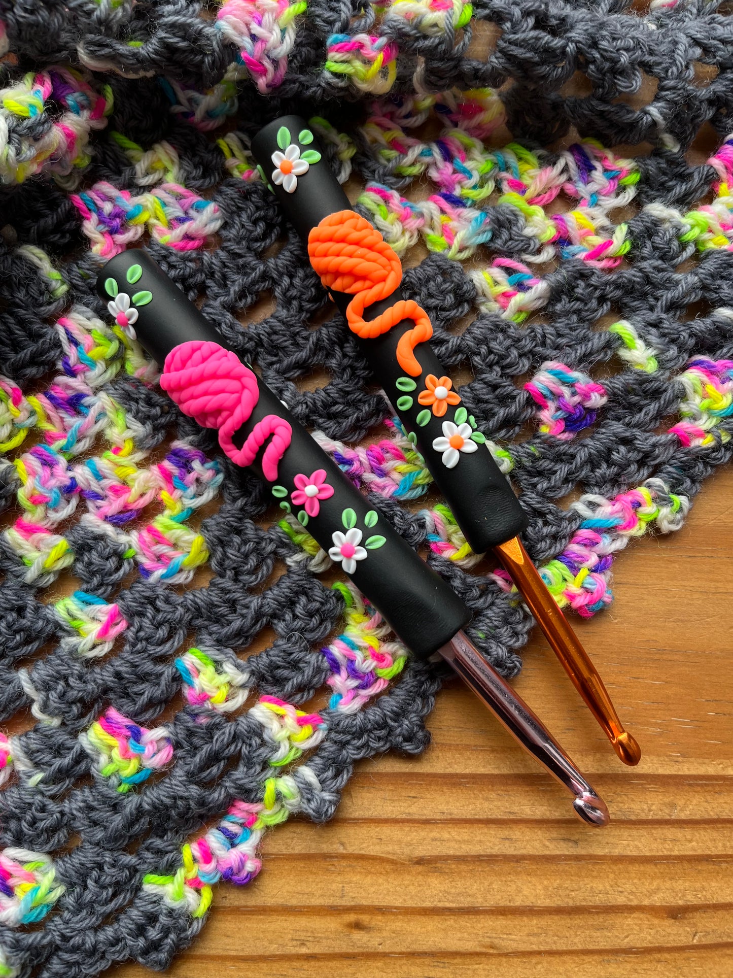 Neon Yarn Ball Crochet Hook, Handmade Polymer Clay Crochet Hook