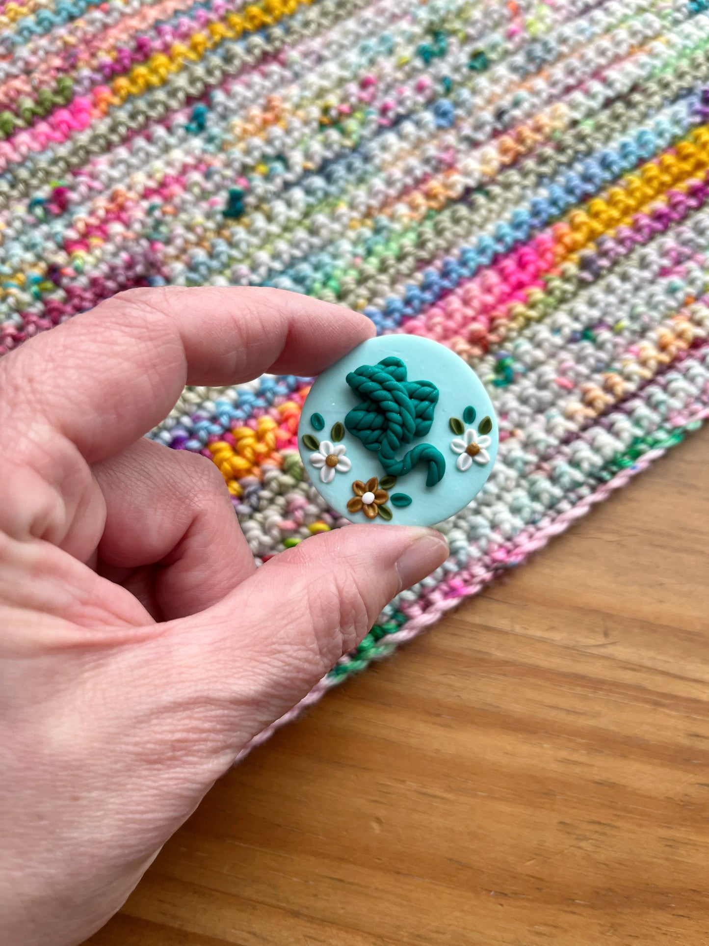 Shamrock yarn magnetic needle minder, polymer clay sewing minder, cross stitch crochet accessories