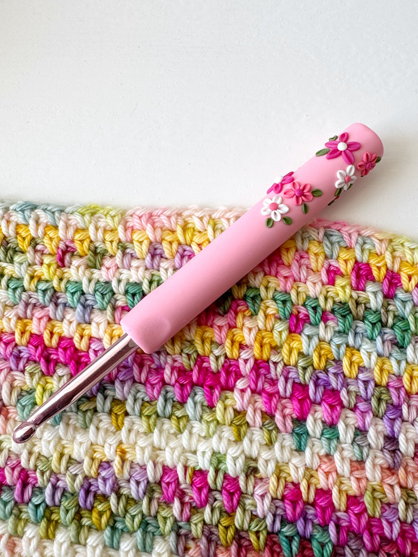 Pastel Flower Crochet Hook Set, Polymer Clay Rainbow Crochet Hooks