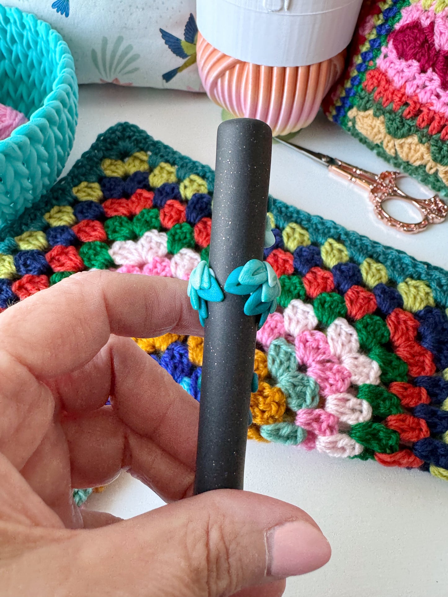 Blue Phoenix Crochet Hook, Mythical Polymer Clay Crochet Hook