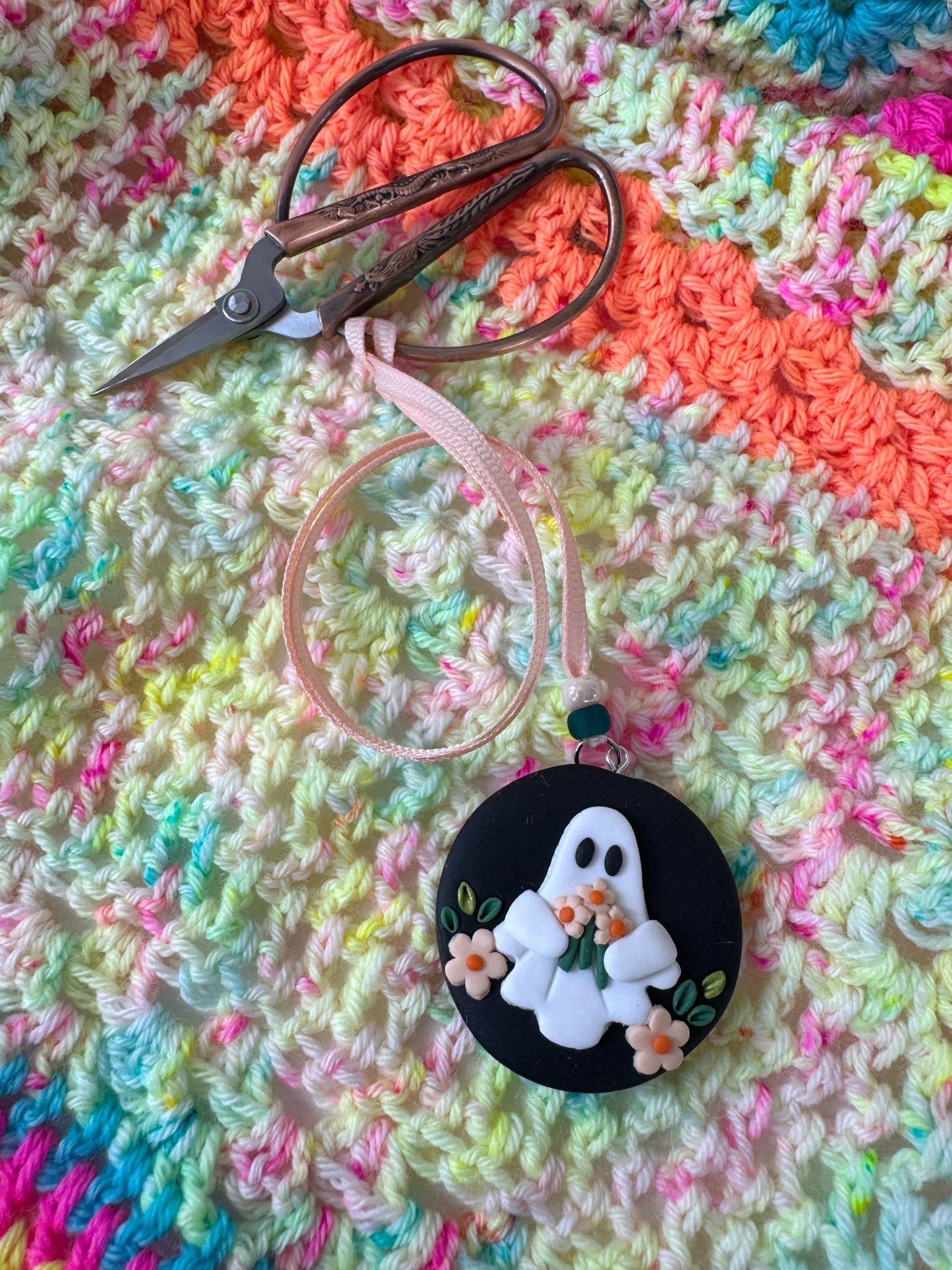 Flower Ghost Polymer Clay Scissor Fob