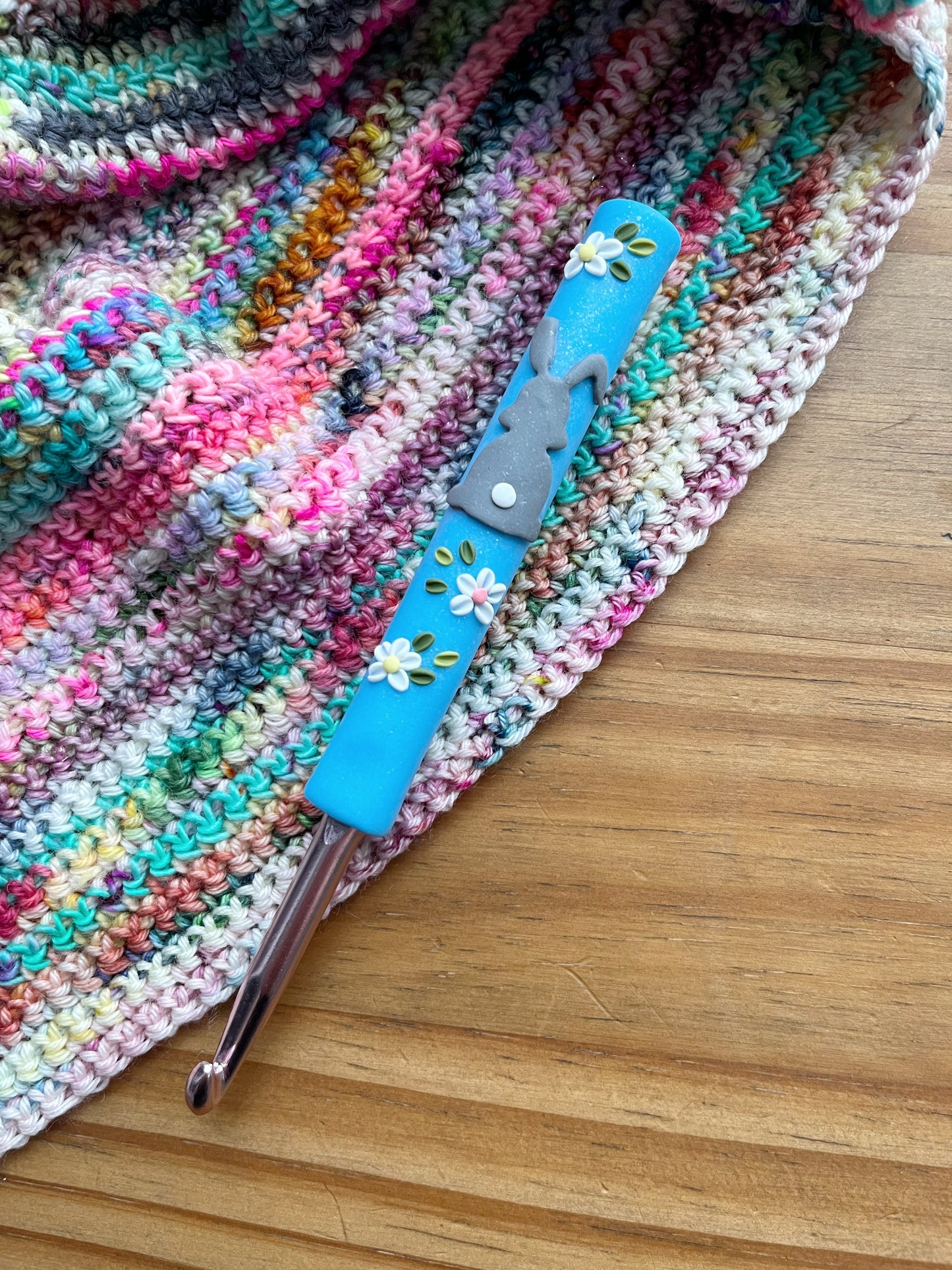 Easter bunny polymer clay crochet hook, ergonomic crochet hooks