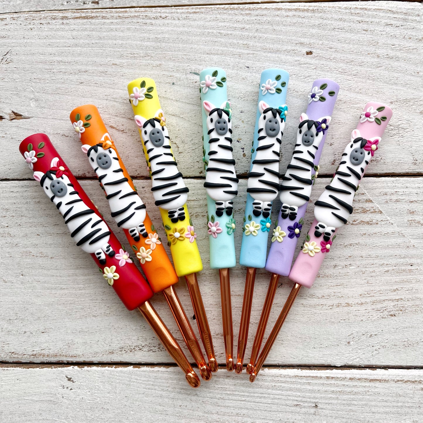 7 Rainbow Zebra Crochet Hooks