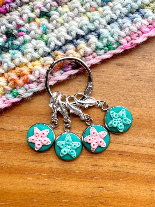 Jade Starfish Stitch Markers, Progress Keepers