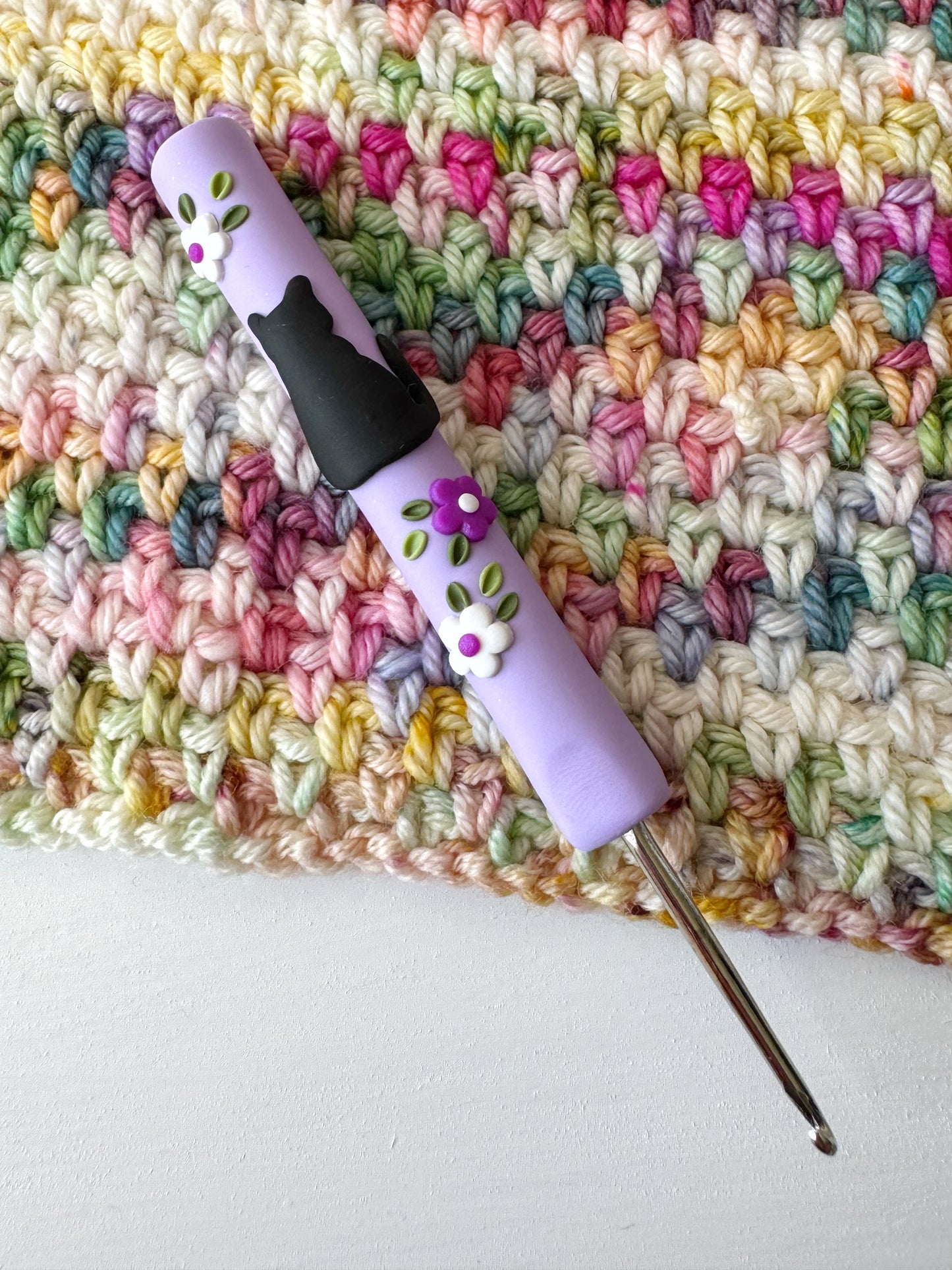 Black Cat Crochet Hook, Polymer Clay Kitten Crochet Hook