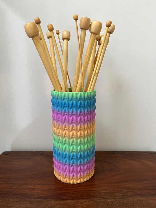 Large 3D Print Knit Look Pot, Knitting Needle Storage Pot, Craft Room Accessories