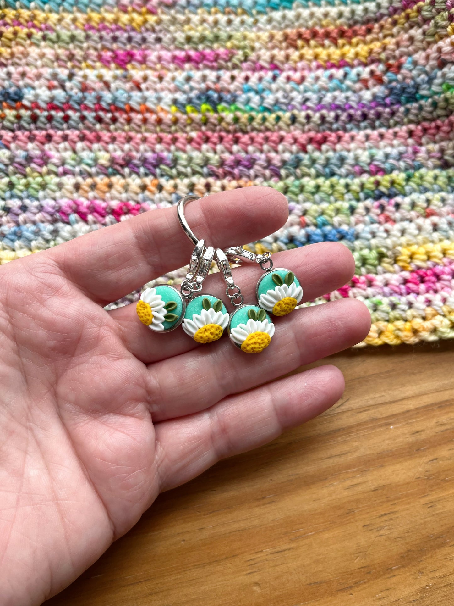 Daisy Stitch Markers, Polymer Clay Flower Progress Keepers, Crochet Markers