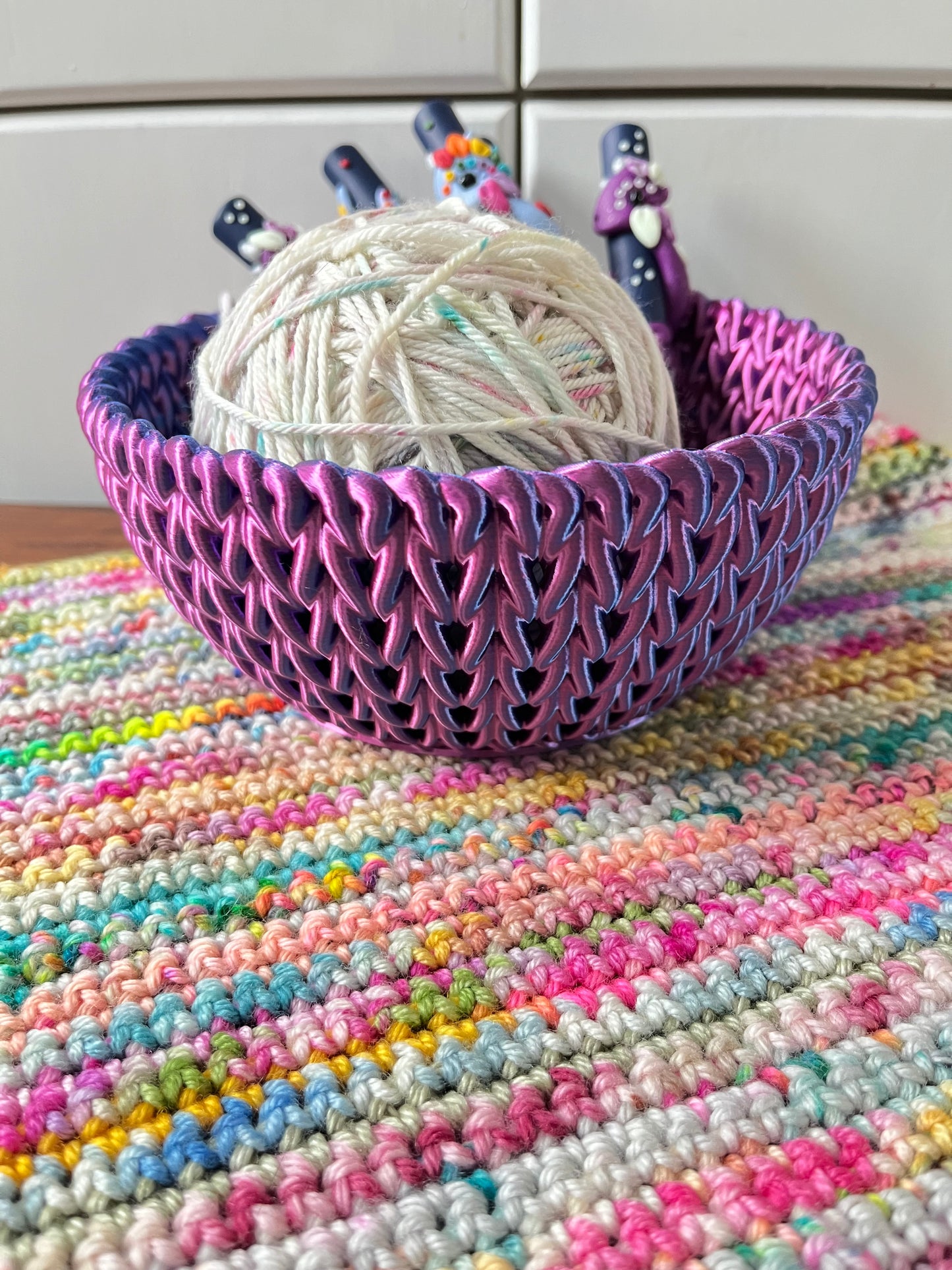 3D Printed Knitted Look Bowl, Yarn Storage Basket, Trinket Dish, Crochet Photo Props