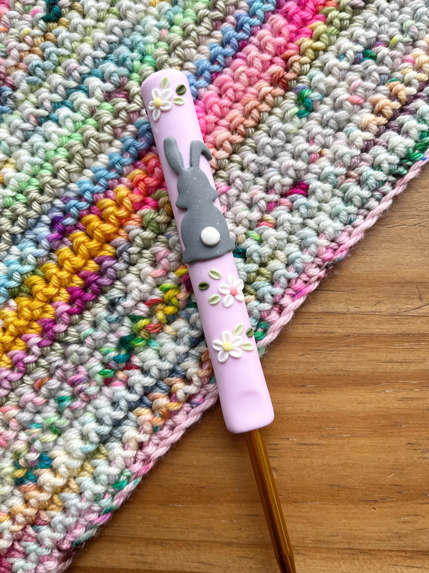 Easter bunny polymer clay crochet hook, ergonomic crochet hooks