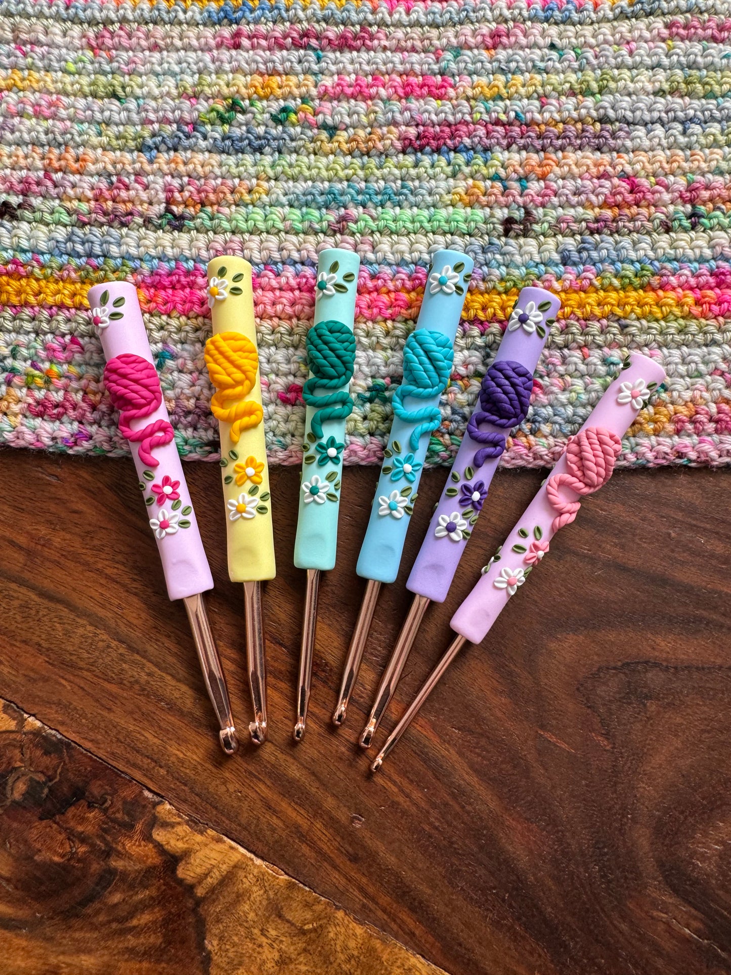 Pastel Rainbow Yarn Ball Crochet Hook