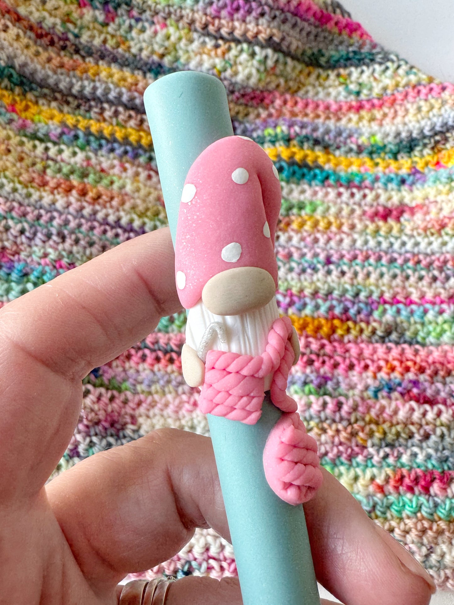 Crocheting Gnome Hook, Polymer Clay Crochet Hook