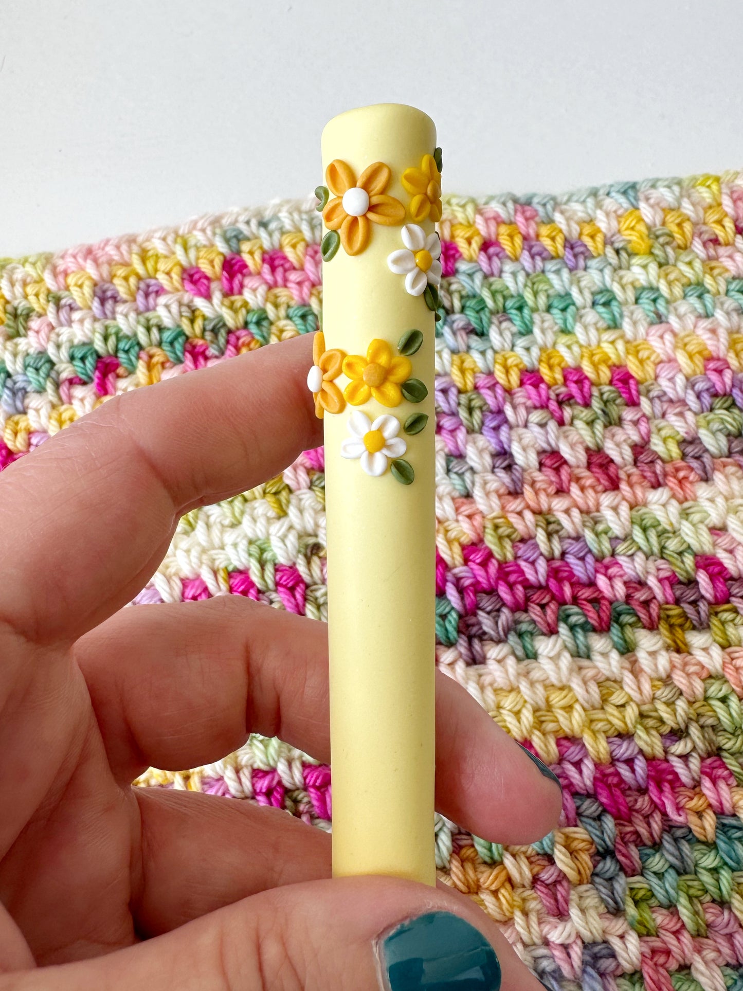 Pastel Flower Crochet Hook Set, Polymer Clay Rainbow Crochet Hooks