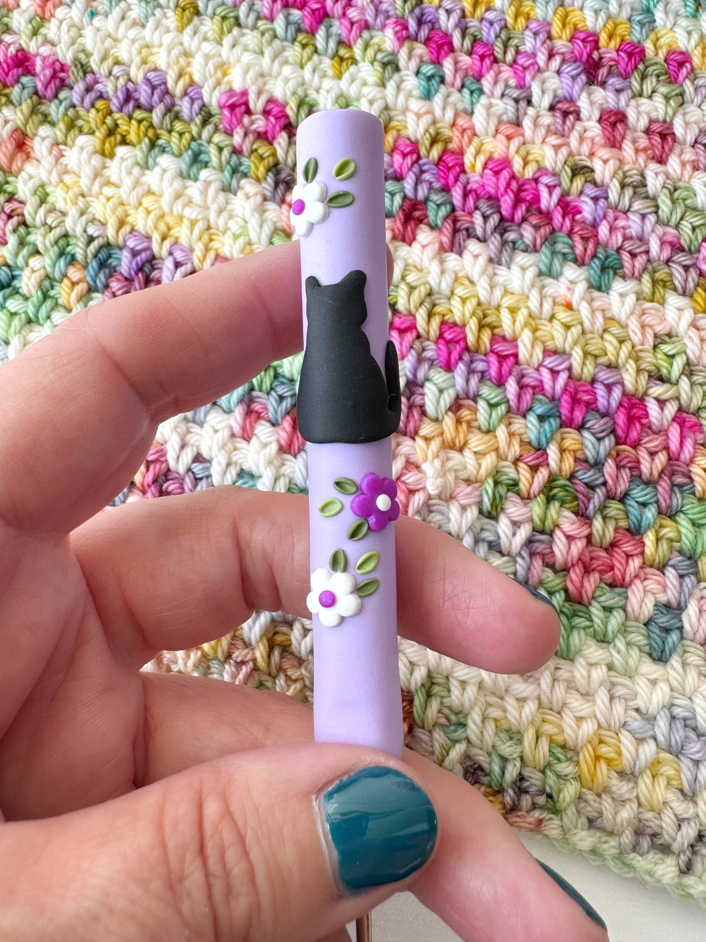 Black Cat Crochet Hook, Polymer Clay Kitten Crochet Hook
