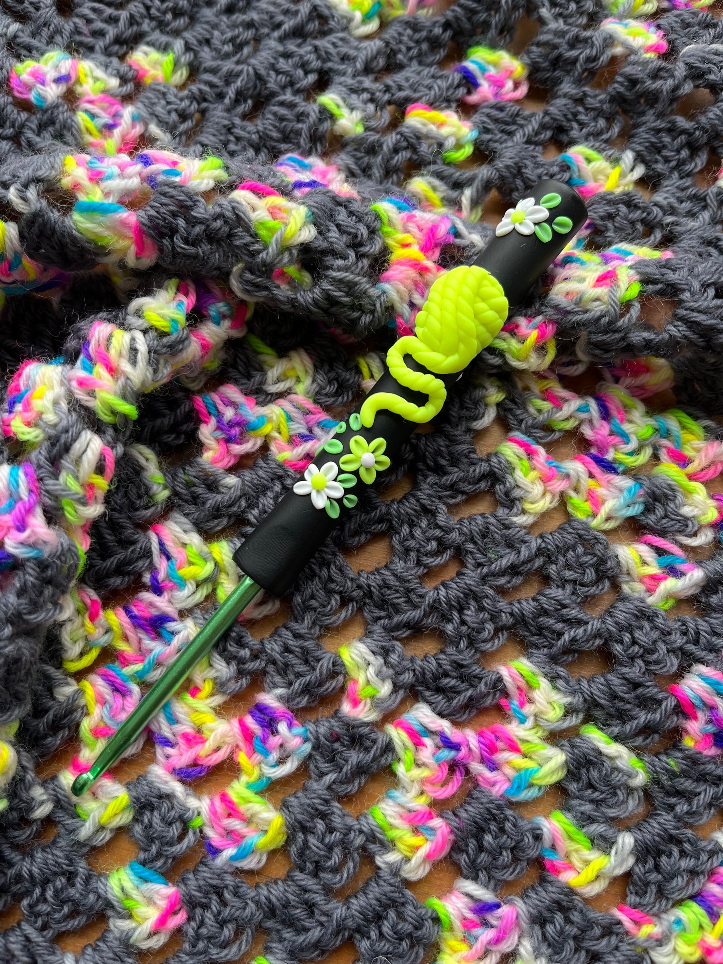 Neon Yarn Ball Crochet Hook, Handmade Polymer Clay Crochet Hook