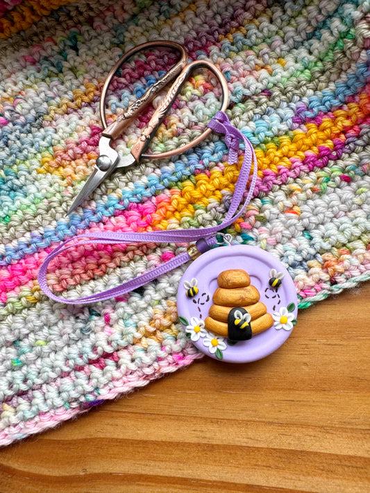 Lilac beehive scissor fob, embroidery scissor keeper