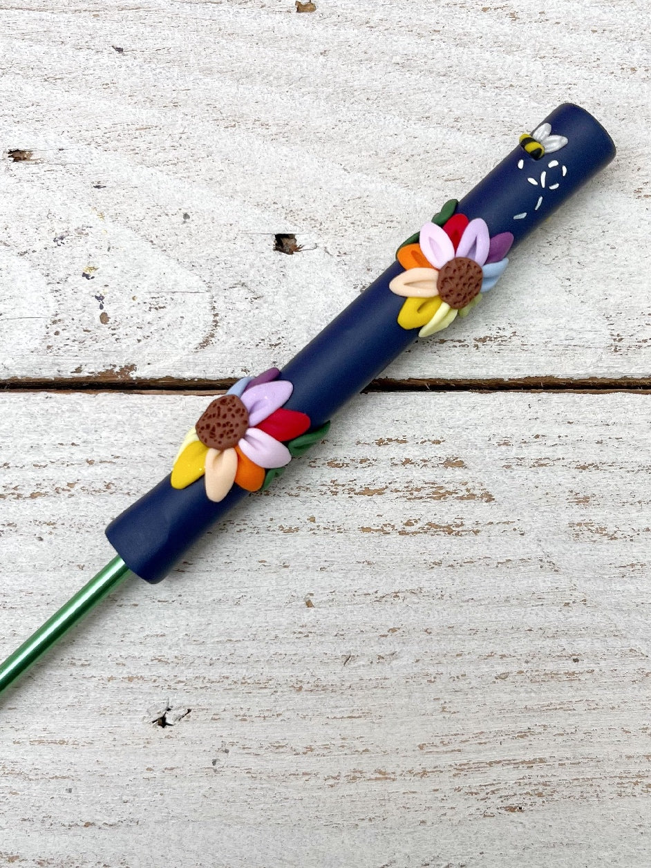 Rainbow Flower Polymer Clay Crochet Hook